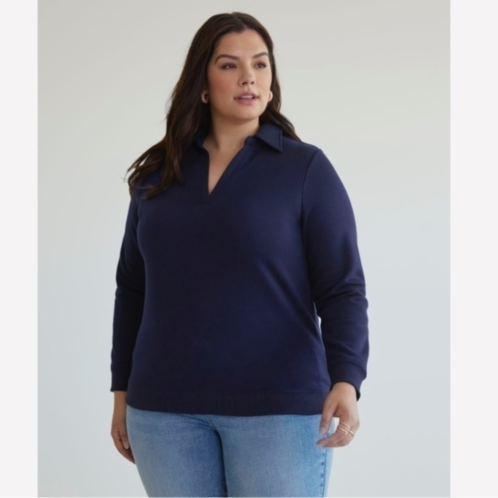 New Navy Long Sleeve Johnny Collar Knit Top